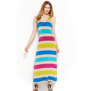 Calvin Klein Women's 8 Multicolor Scoop Neck Racerback‎ Striped Maxi Dress #Y6-1